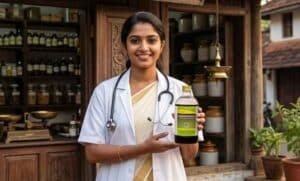 A young doctor holding Aragwadharishtam